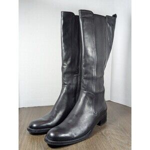 Santana Canada Leather Tailored Knee High Boots Womens 9M Black Side Zip Stretch